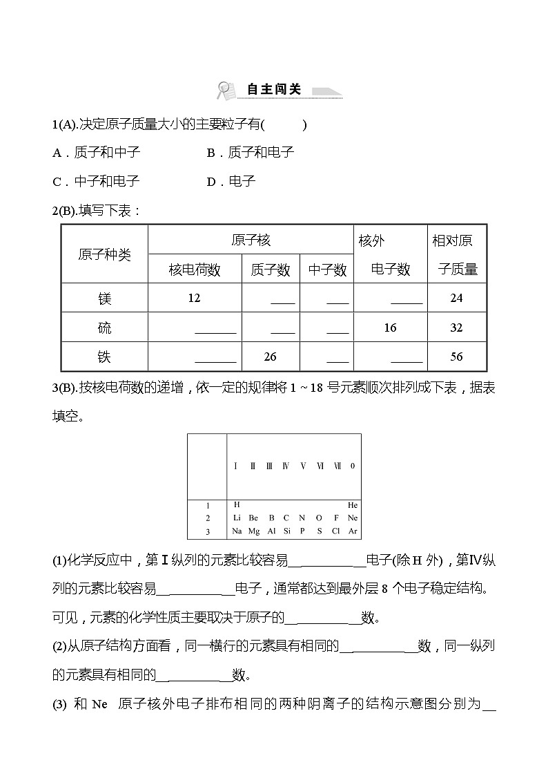 福建 初中化学 中考一轮复习 第三单元 第2课时 相对原子质量元素（学生版）(高效提分练习)第3页