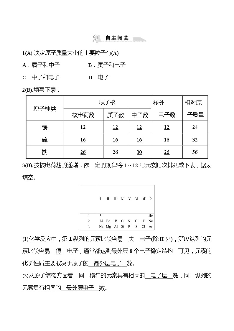 福建 初中化学 中考一轮复习 第三单元 第2课时 相对原子质量元素（教师版）(高效提分练习)第3页