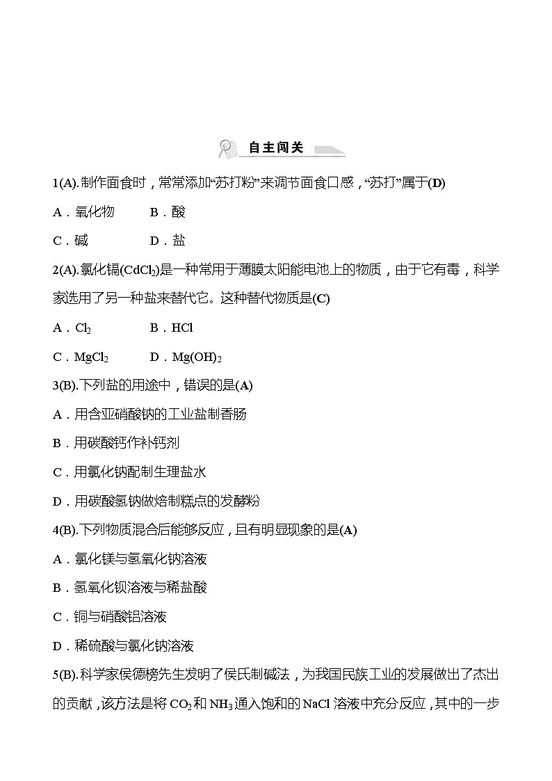 福建 初中化学 中考一轮复习 第十一单元 第1课时 常 见 的 盐（教师版）(高效提分练习)第3页