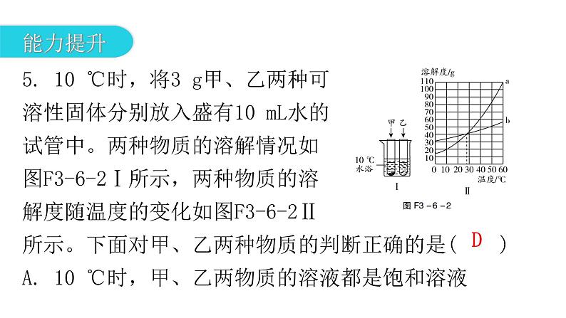 中考化学复习物质的性质与应用第6节溶液的饱和性和溶解度分层作业课件第6页