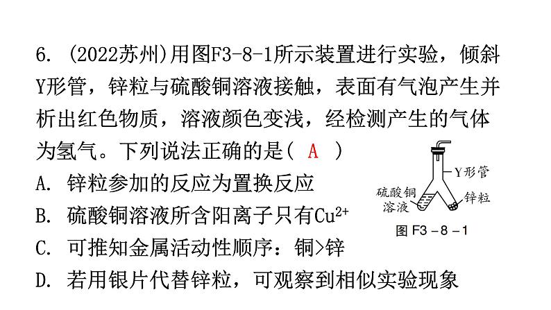 中考化学复习物质的性质与应用第8节金属的化学性质和金属活动性顺序分层作业课件第6页