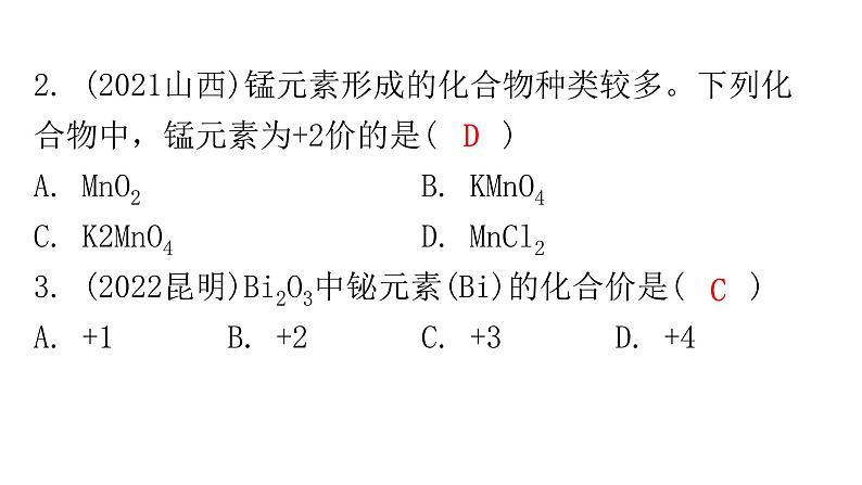 中考化学复习物质的组成与结构第4节化学式与化合价分层作业课件03