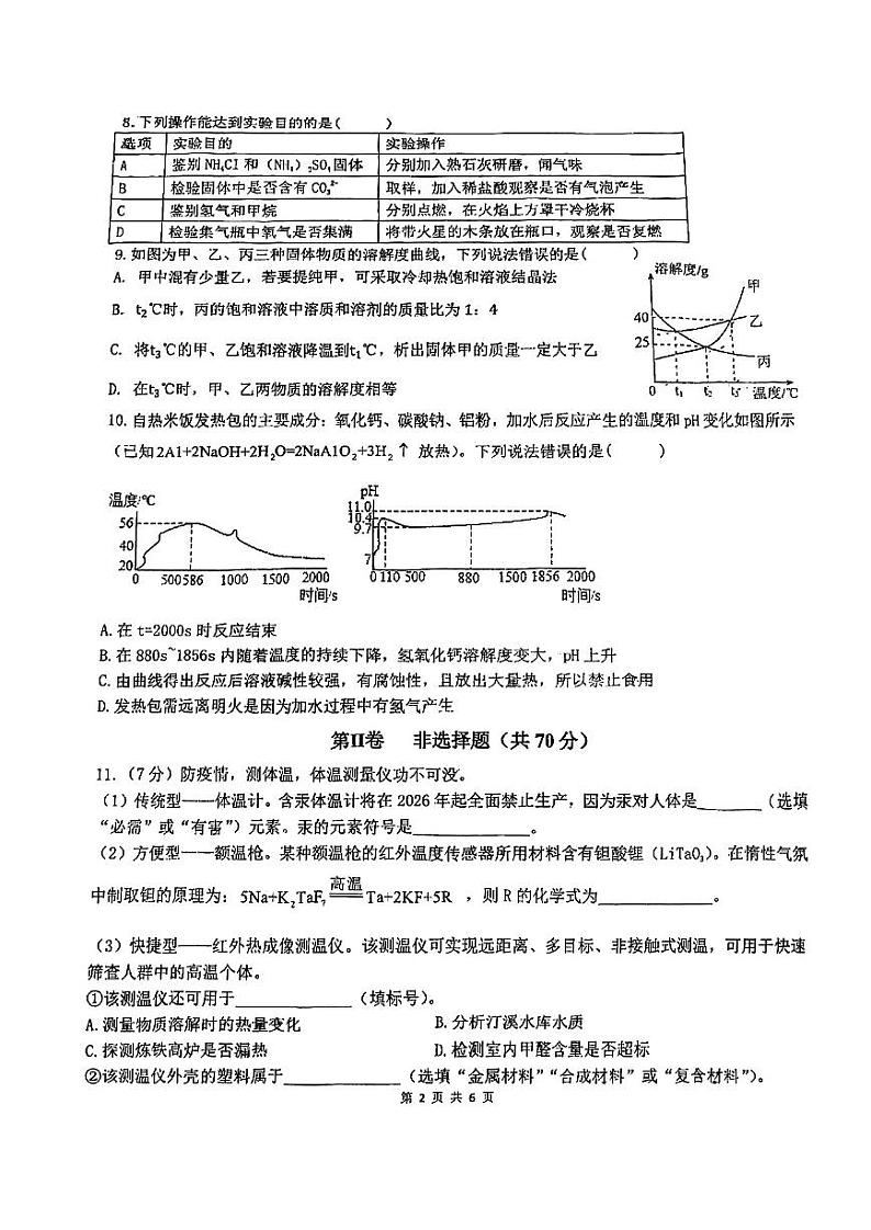福建省福州第四中学桔园洲中学2022-2023学年九年级下学期化学期中考试卷(图片版 无答案)02
