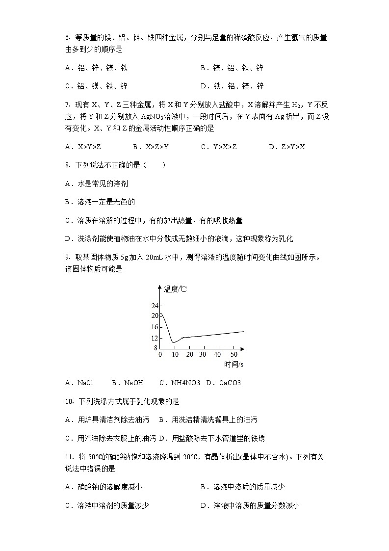 湖南省湘潭市五校联盟2022-2023学年九年级下学期期中测试化学卷02