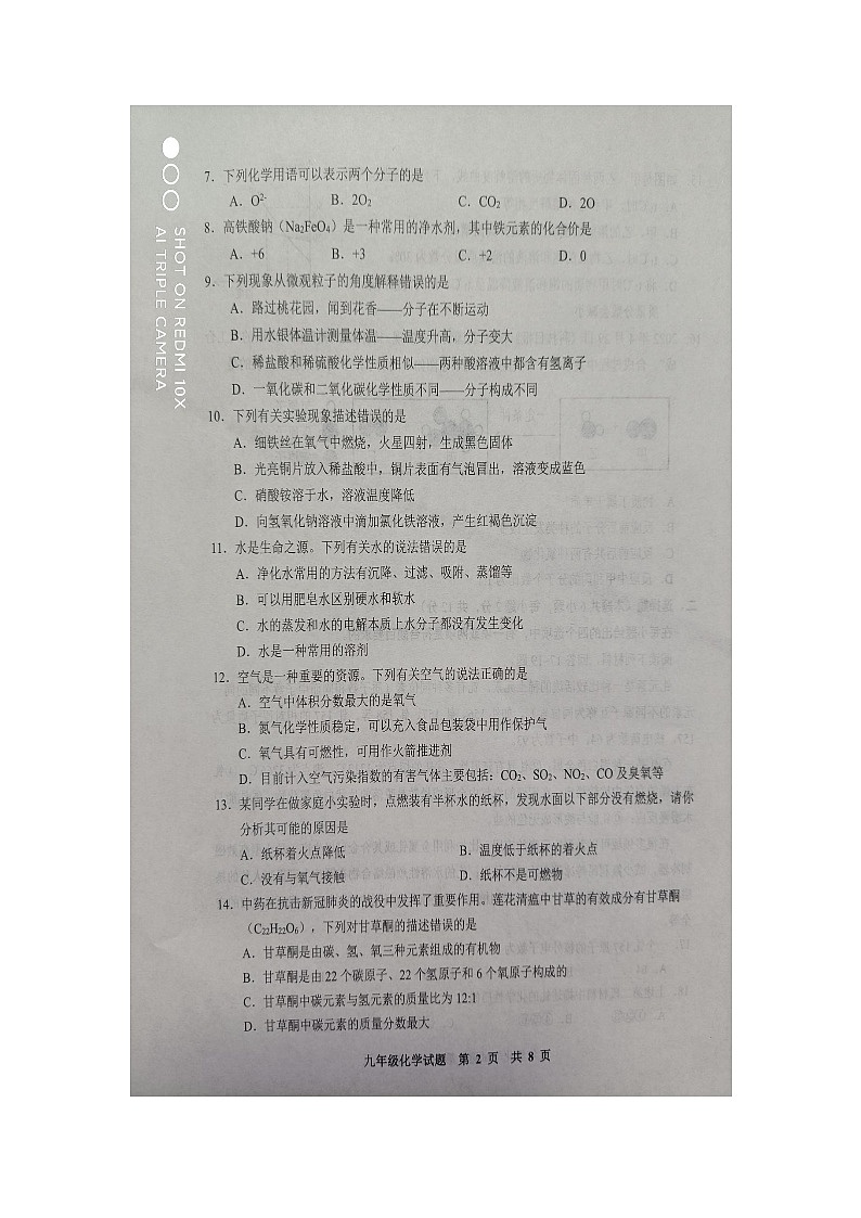 山东省青岛市胶州市2022—2023年第二学期期中考试九年级化学试题第2页