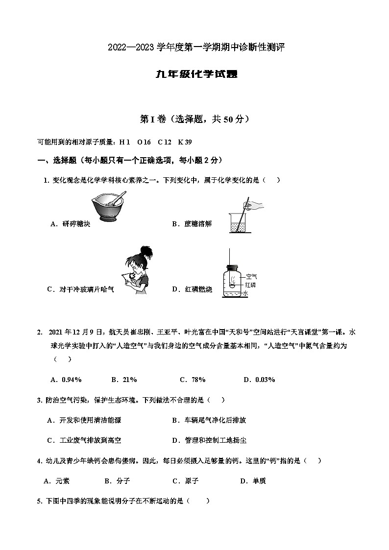 山东省枣庄市台儿庄区2022-2023学年九年级上学期期中考试化学试题01