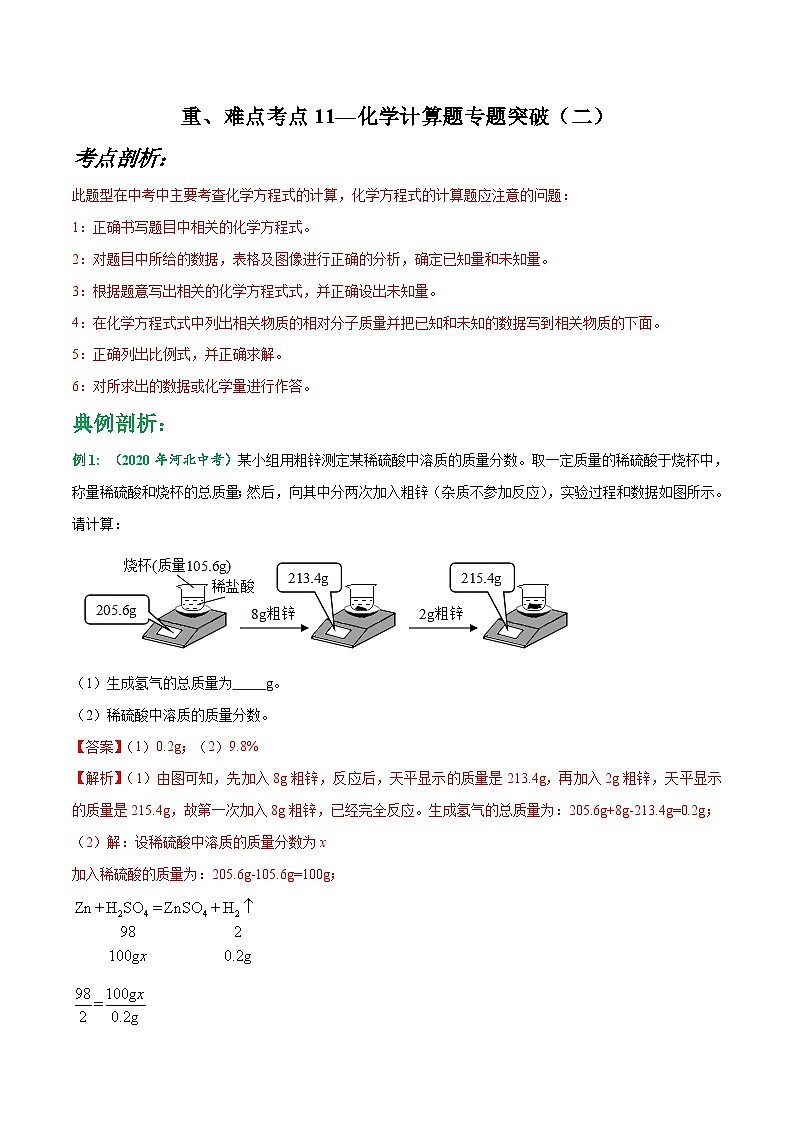 中考化学二轮复习重难点考点11—化学计算题专题突破（含解析）第1页