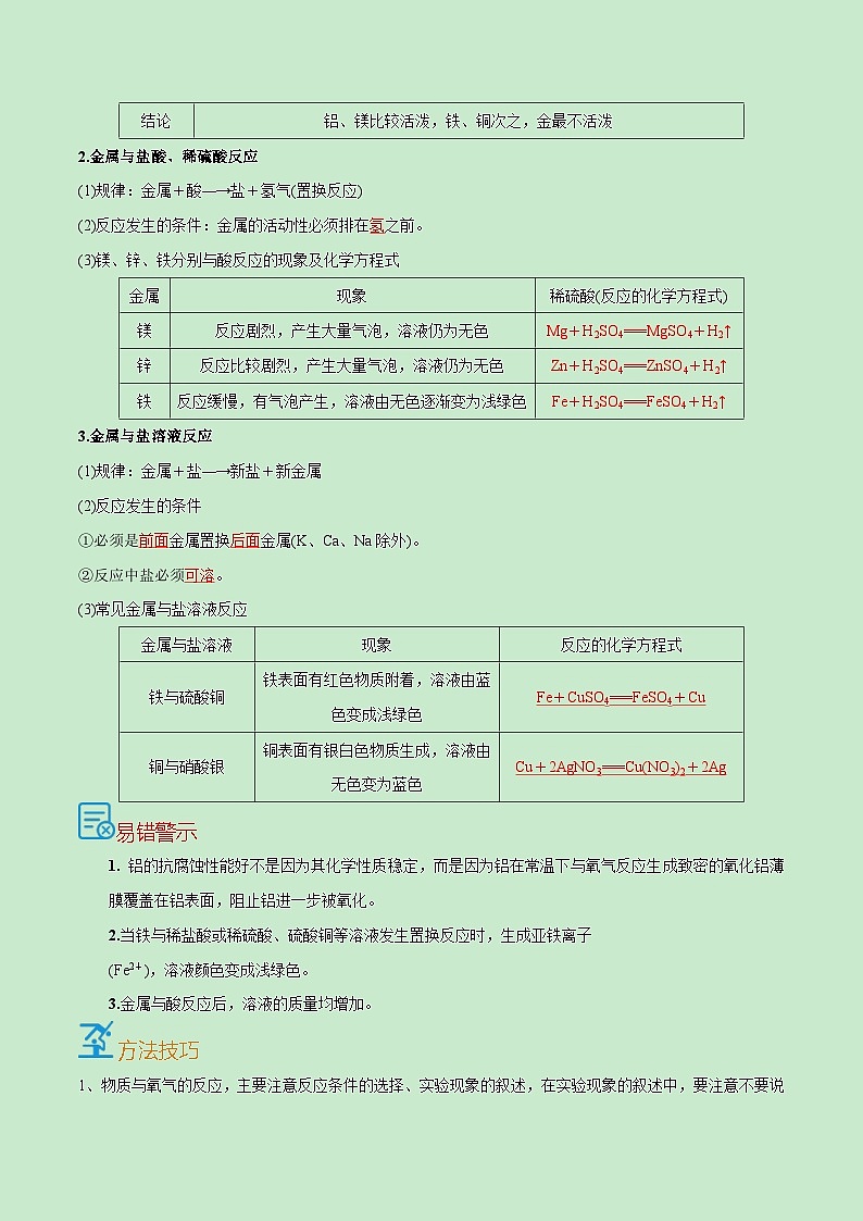 中考化学一轮复习考点过关练习考点27  金属的化学性质（含解析）02
