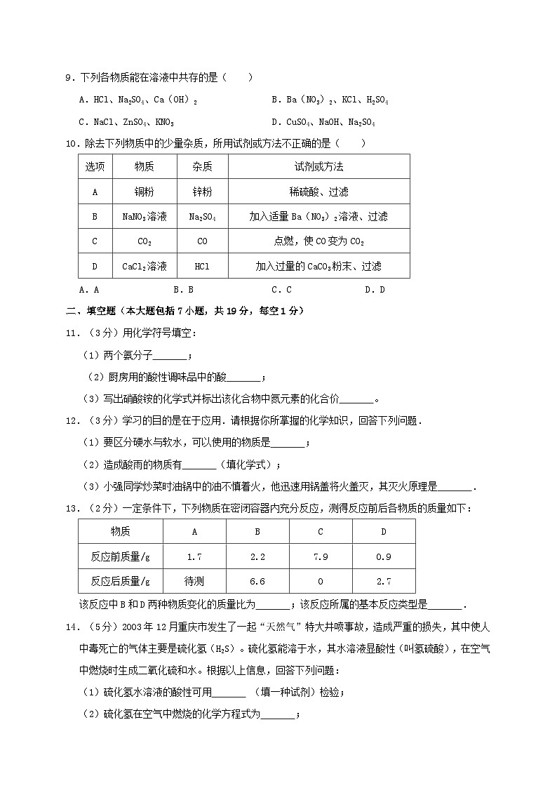 湖北省襄阳市枣阳中学2019年中考化学模拟试卷（含解析）03