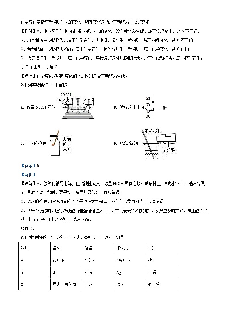 四川省巴中市2020年中考化学试题（含解析）02