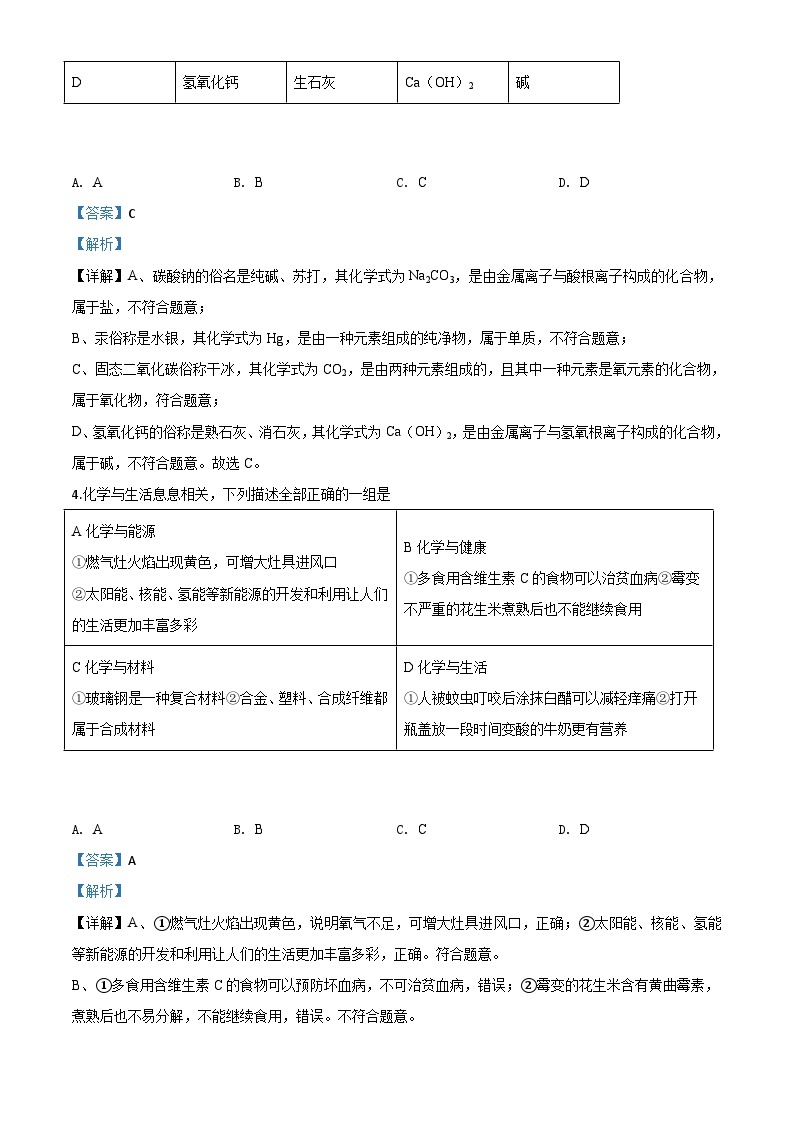 四川省巴中市2020年中考化学试题（含解析）03