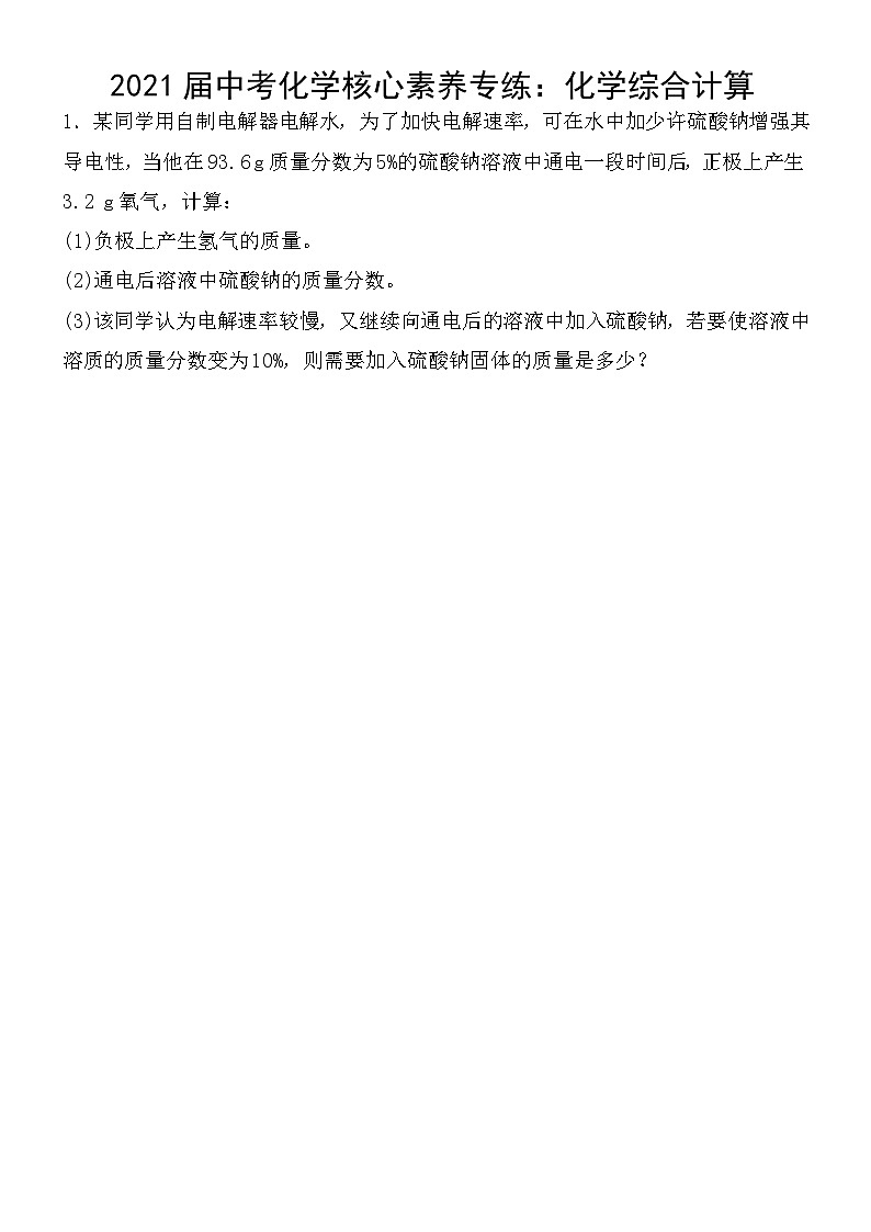 中考化学一轮复习核心素养专练：化学综合计算 (含答案)第1页