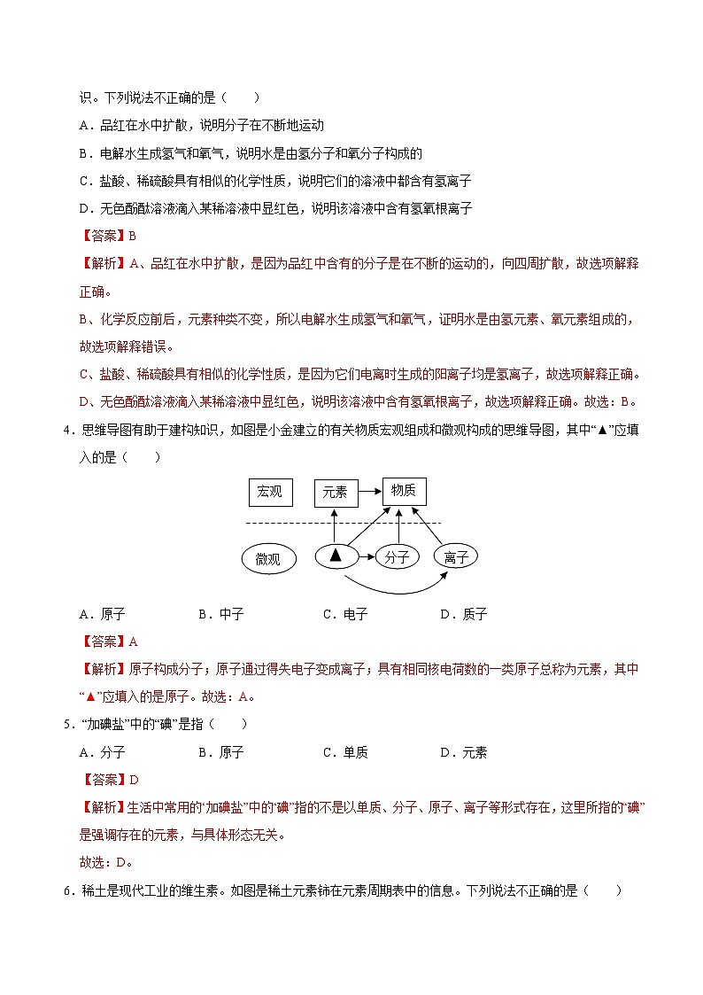 中考化学二轮复习易错题专练03 物质构成的奥秘（含解析）第3页