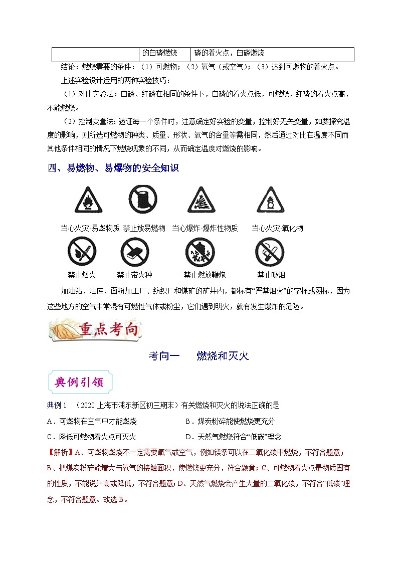 中考化学一轮复习知识点梳理+过关练习考点21 燃烧和灭火 (含解析)第3页