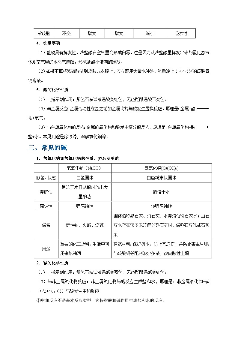 中考化学一轮复习知识点梳理+过关练习考点29 常见的酸和碱 (含解析)02