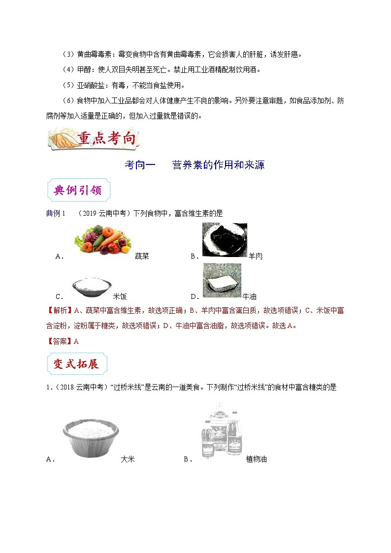 中考化学一轮复习知识点梳理+过关练习考点35 人体需要的元素与营养物质 (含解析)第3页