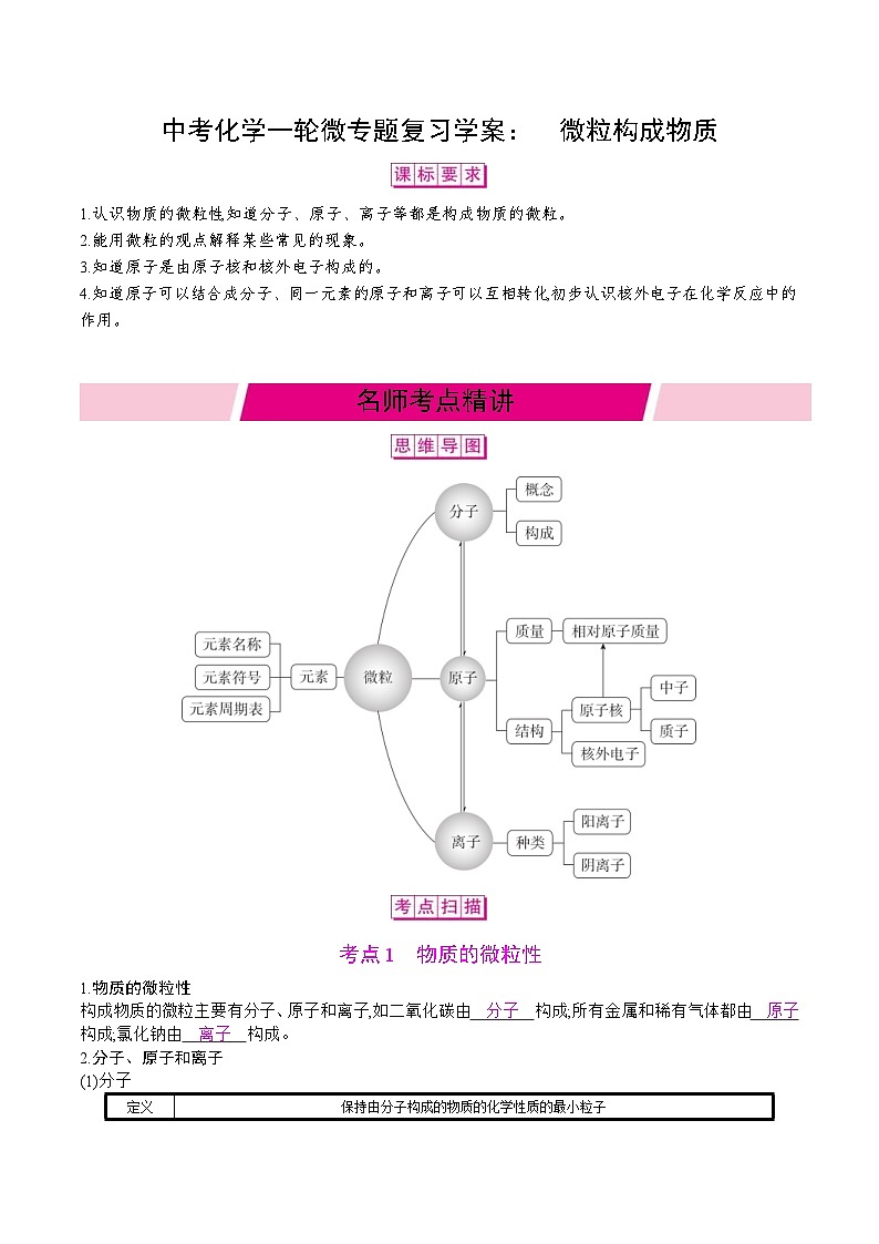 中考化学一轮微专题复习学案：微粒构成物质 (含答案)第1页