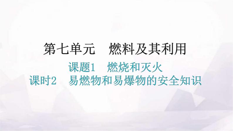 人教版九年级化学第七单元燃料及其利用1燃烧和灭火课时2易燃物和易爆物的安全知识教学课件第1页