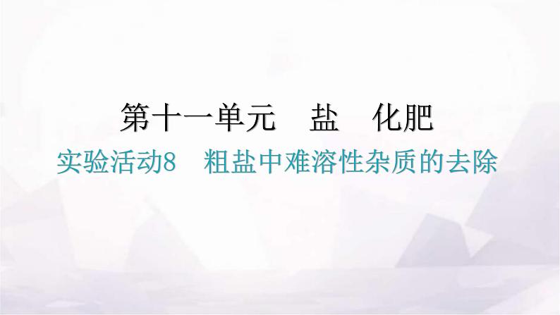 人教版九年级化学第十一单元盐化肥实验活动8粗盐中难溶性杂质的去除课件01
