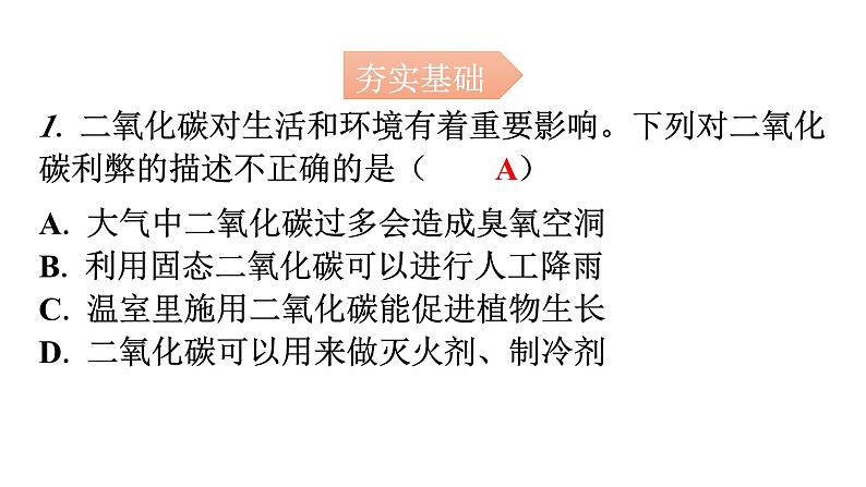 人教版九年级化学第六单元3二氧化碳和一氧化碳课时1二氧化碳分层作业课件第2页