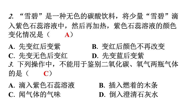 人教版九年级化学第六单元3二氧化碳和一氧化碳课时1二氧化碳分层作业课件第3页