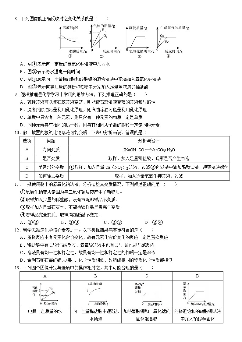 人教版初中化学九年级下册  10.1 常见的酸和碱同步培优练习02