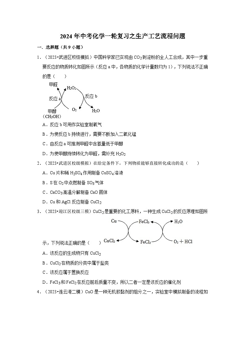 2024年中考化学一轮复习之生产工艺流程问题第1页