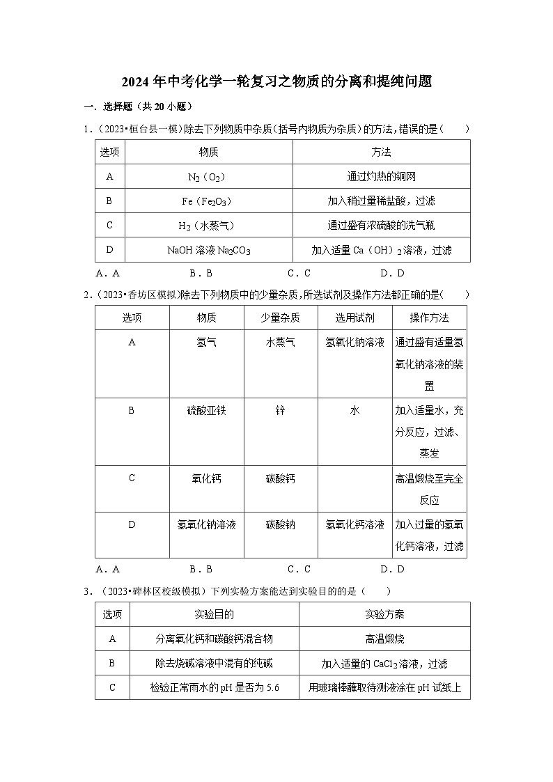 2024年中考化学一轮复习之物质的分离和提纯问题第1页