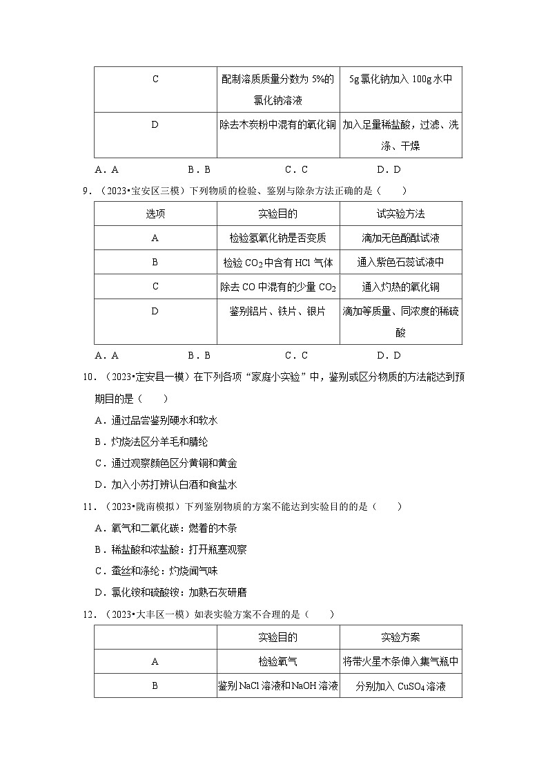 2024年中考化学一轮复习之物质的检验、鉴别、共存问题03
