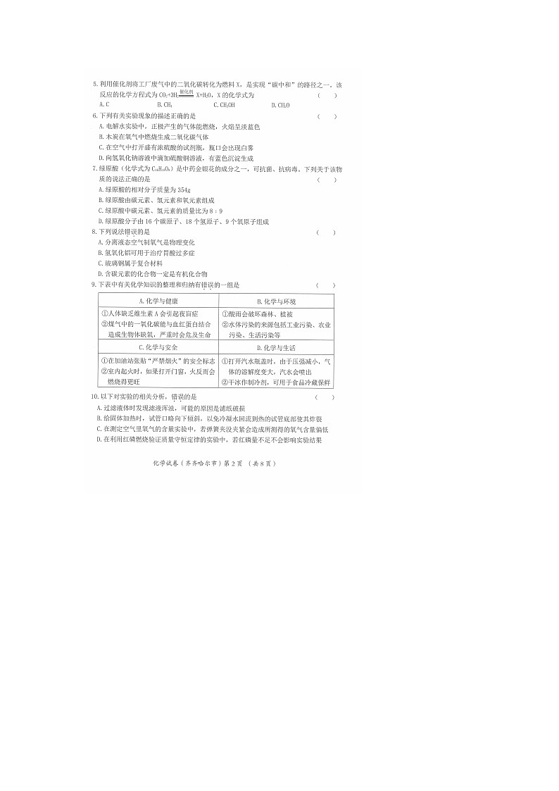 2022年黑龙江省齐齐哈尔市中考化学真题第2页