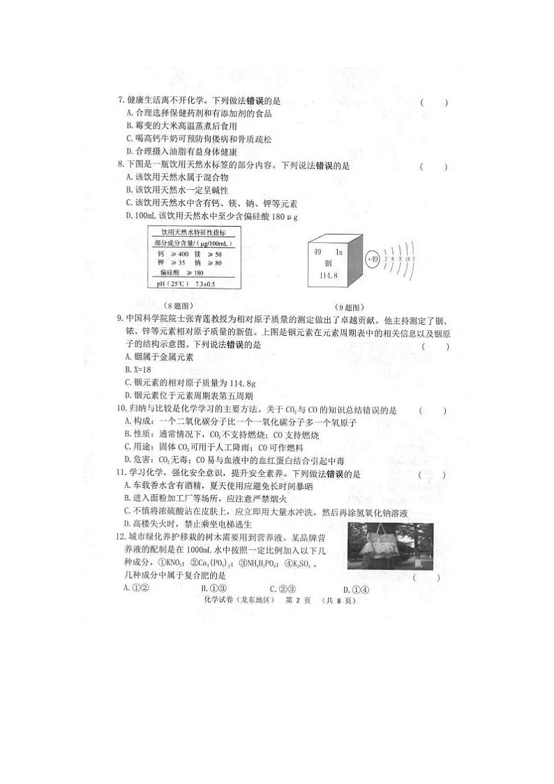2022年黑龙江省龙东地区中考化学真题02