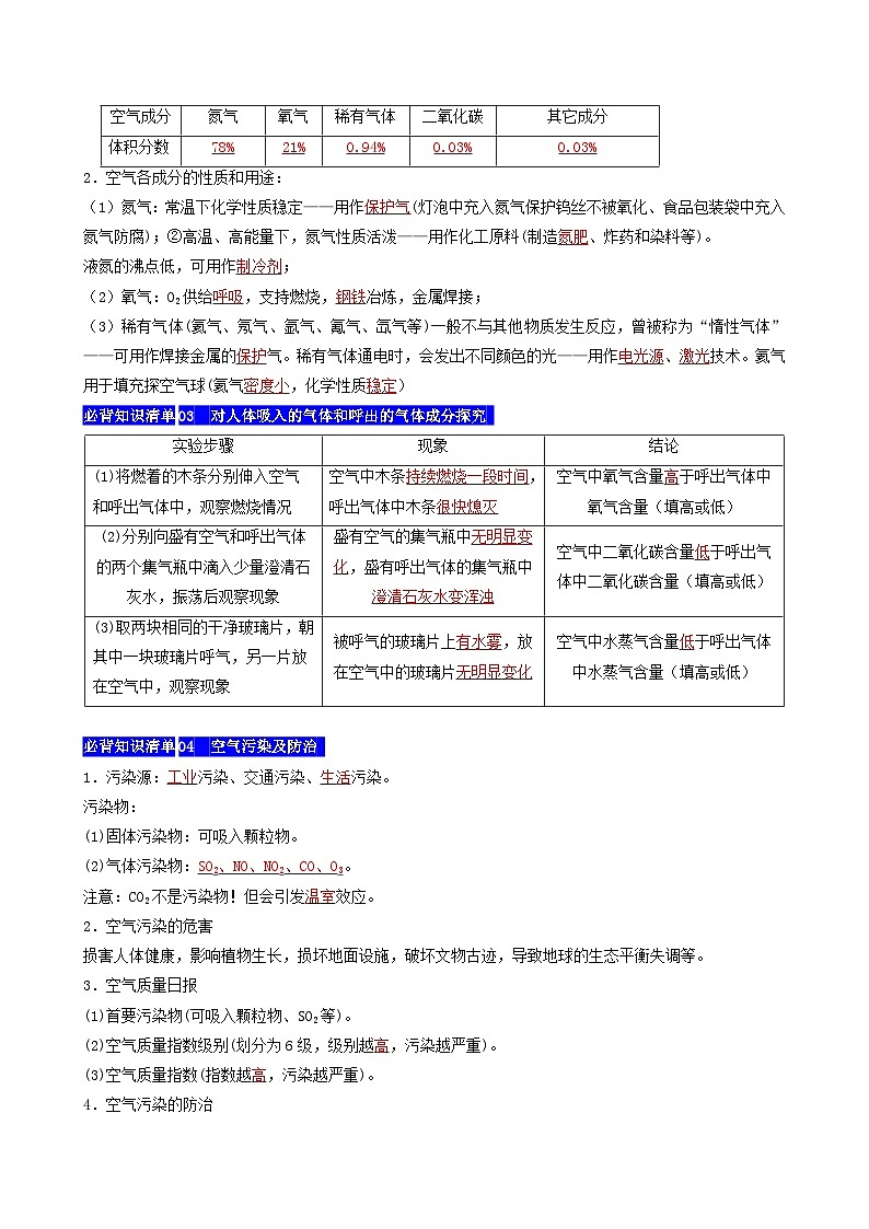 【期中单元知识点归纳】（科粤版・上册）2023-2024学年九年级化学 第二章 空气、物质的构成 讲义03