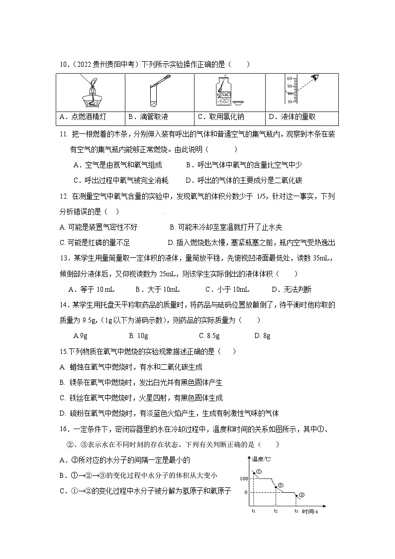 贵州省毕节市织金县织金县思源实验学校2023-2024学年九年级上学期9月月考化学试题02