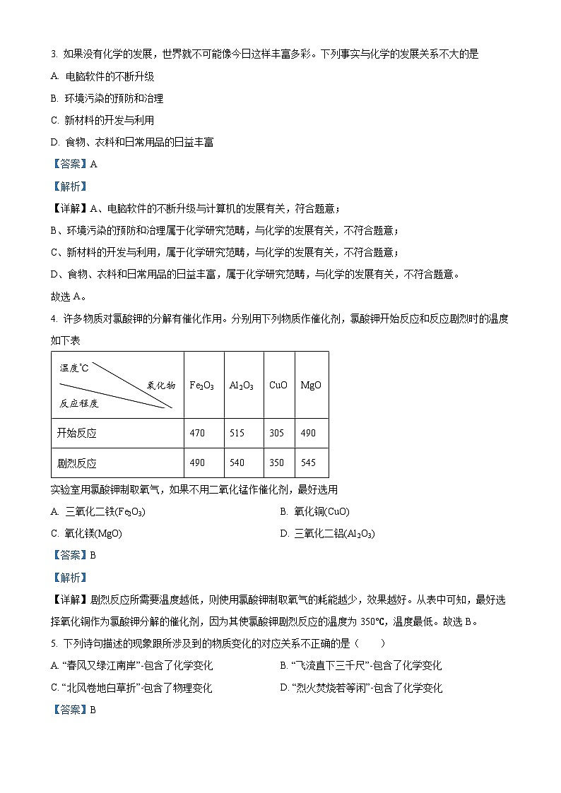 山西省长治市多校联考2023-2024学年九年级上学期9月月考化学试题（解析版）第2页