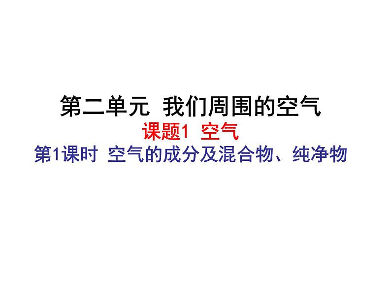 第二单元 课题1 第一课时  空气的成分及混合物、纯净物 课件---2023--2024学年九年级上册化学人教版01