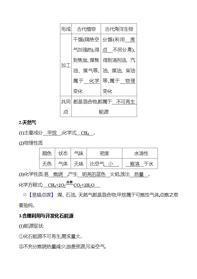 第七单元　课题2　第一课时　化石燃料 同步练习 2023-2024 人教版化学九年级上册02
