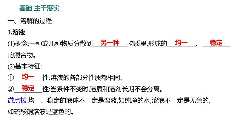 第一单元  第一节　第一课时　溶解的过程　乳化现象 练习课件 2023--2024学年九年级化学鲁教版（五四学制）全一册01