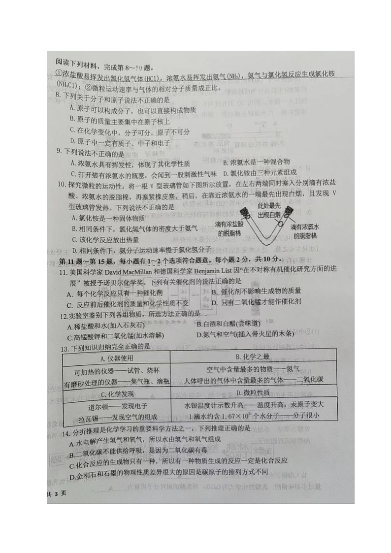 江苏省泰兴市实验初中教育集团（联盟）2023-2024学年九年级上学期阶段测试化学试卷02