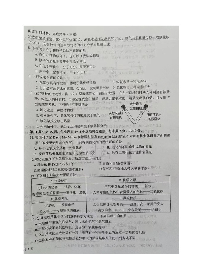 江苏省泰兴市实验初中教育集团（联盟）2023-2024学年九年级上学期阶段测试化学试卷02