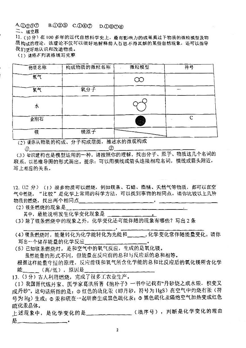 山东省威海市经济技术开发区皇冠中学2023-2024学年九年级上学期10月月考化学试题第2页