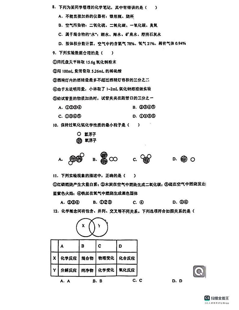 广东省惠州市惠阳区第一中学2023-2024学年九年级上学期第一次月考化学试卷第2页