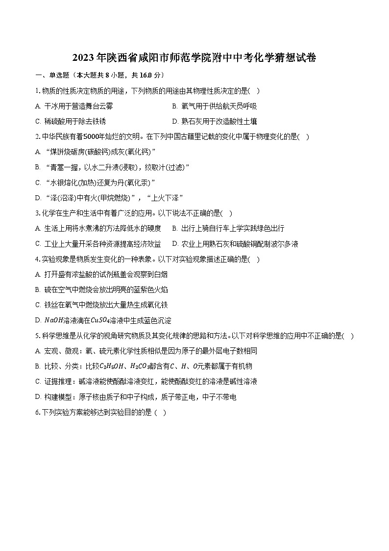 2023年陕西省咸阳市师范学院附中中考化学猜想试卷01