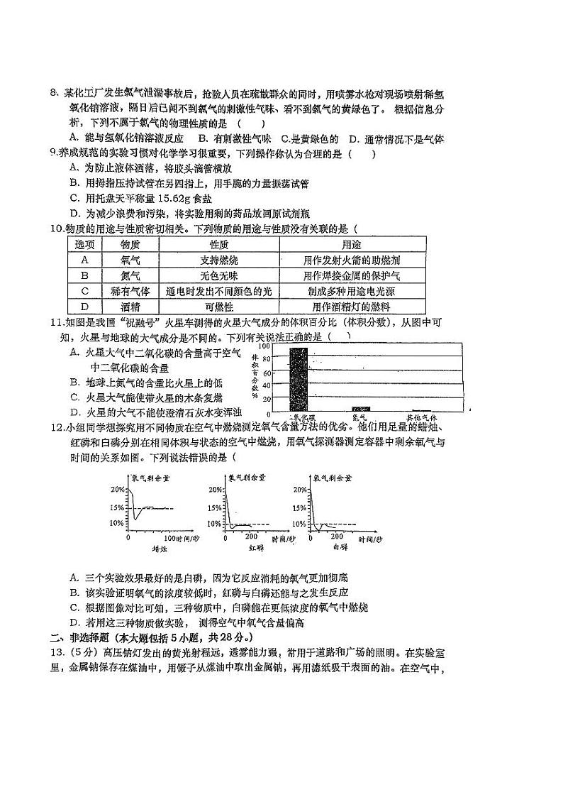 安徽省六安市金安区六安市轻工中学2023-2024学年九年级上学期10月月考化学试题第2页