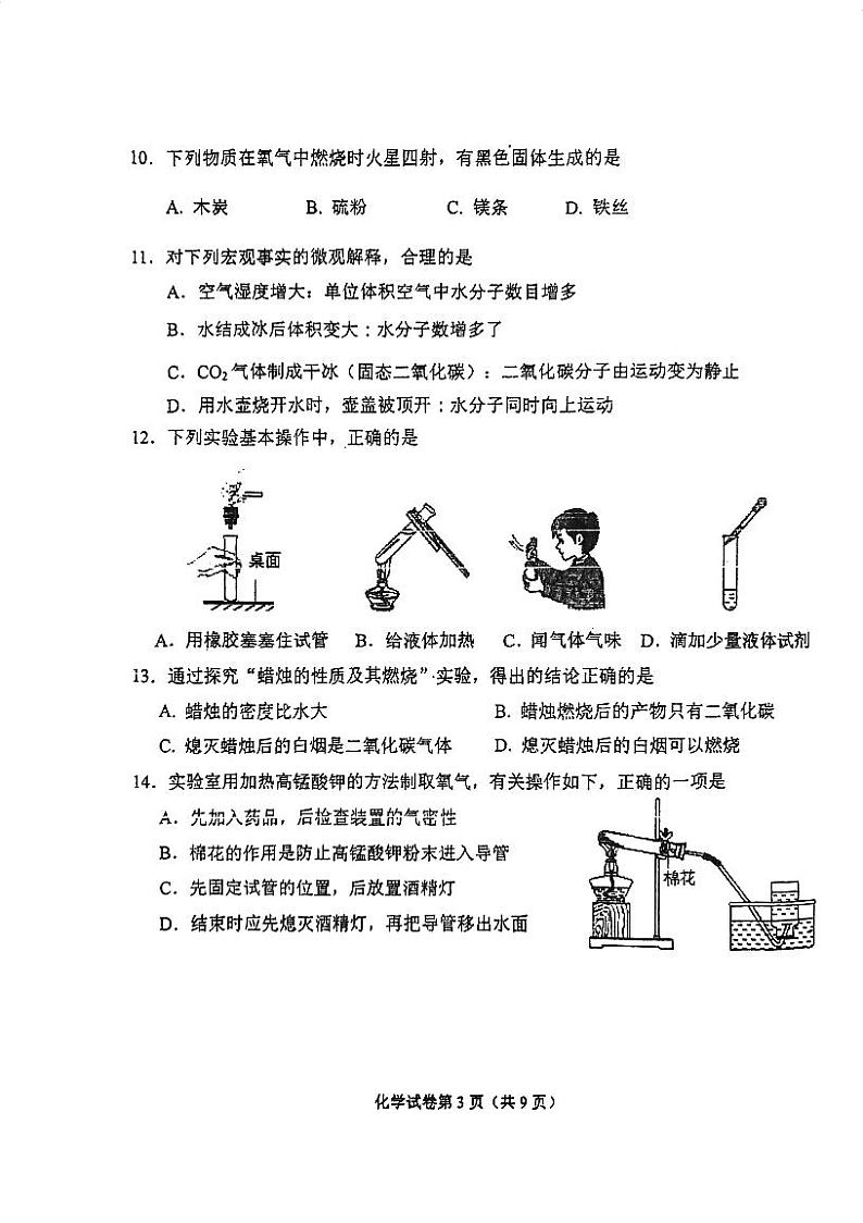广东省实验中学2023-2024学年九年级上学期10月阶段性考试化学试卷第3页