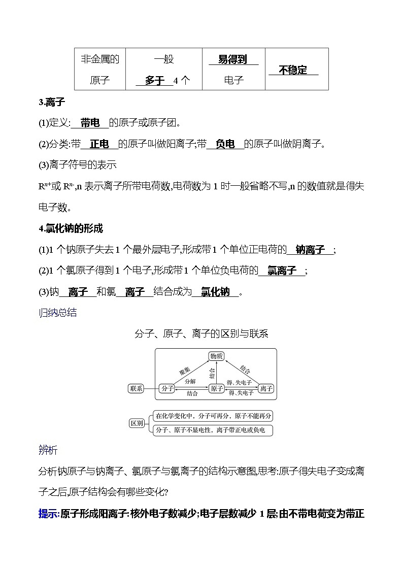 第三单元  第一节　第二课时　原子中的电子 同步练习2023-2024 鲁教版化学 八年级全一册02