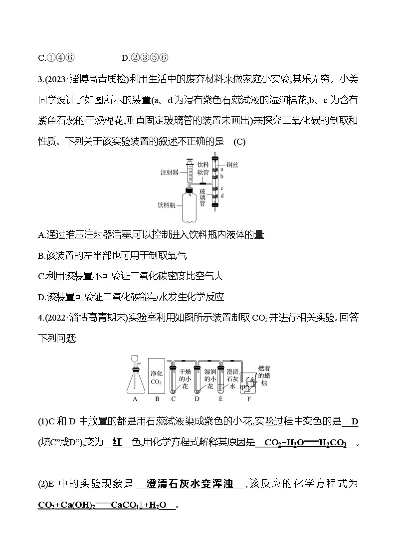 实验专题三：二氧化碳性质的探究 同步练习2023-2024 鲁教版化学 八年级全一册02