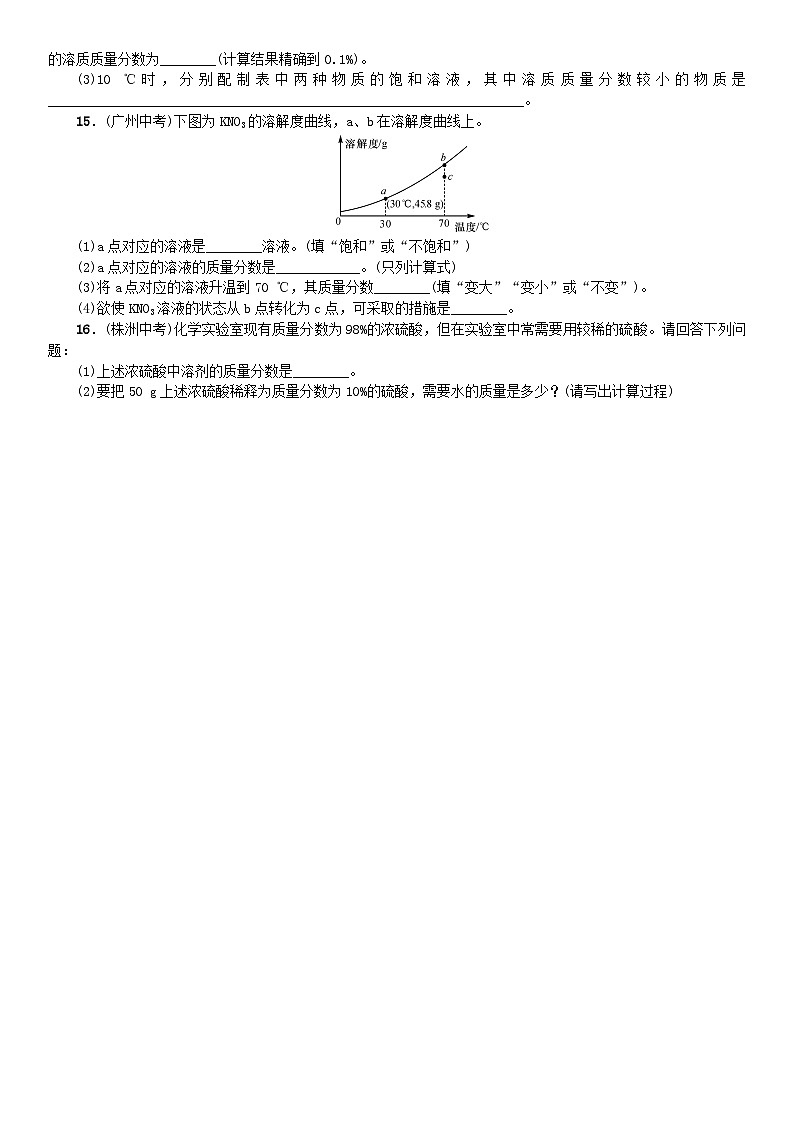 第九单元《溶液课题3溶液的浓度》同步练习-九年级化学下册人教版03