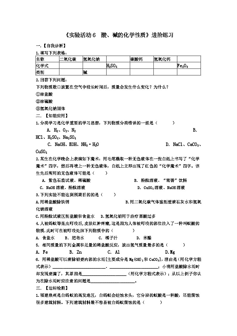 《实验活动6 酸、碱的化学性质》进阶练习-九年级下册化学人教版01