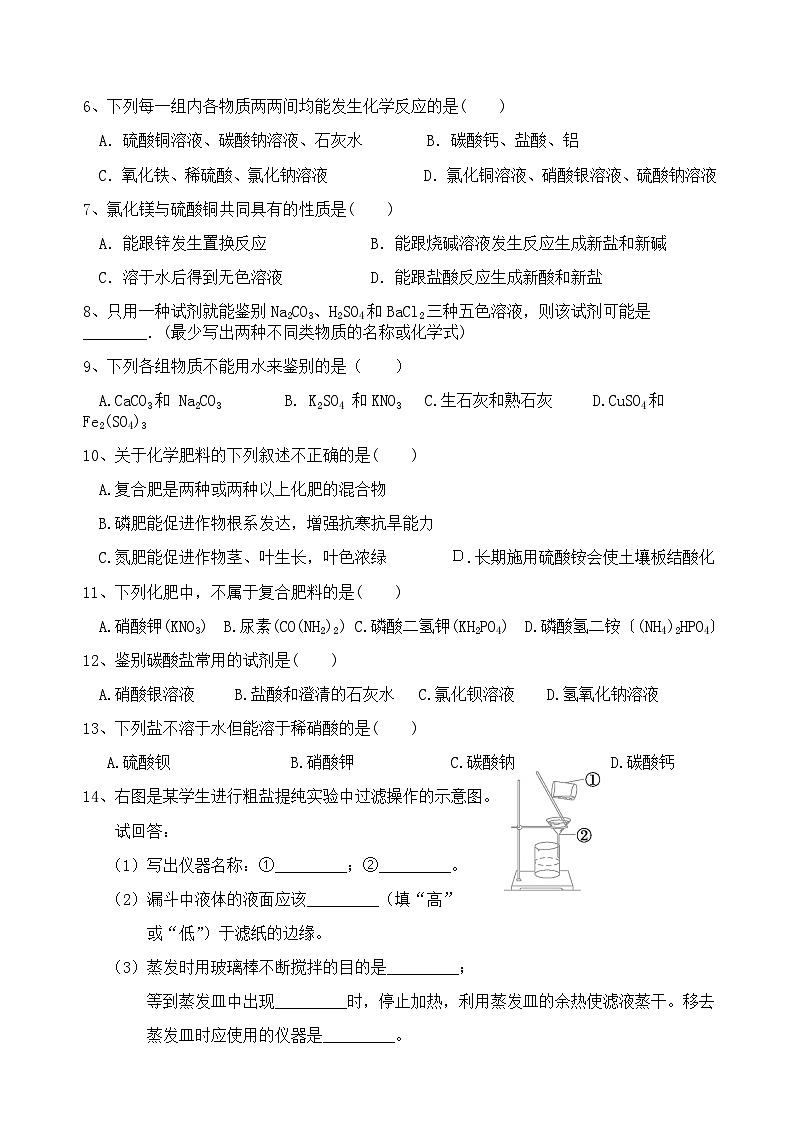 《温故知新----常见的盐》课后练习-九年级下册化学人教版第2页