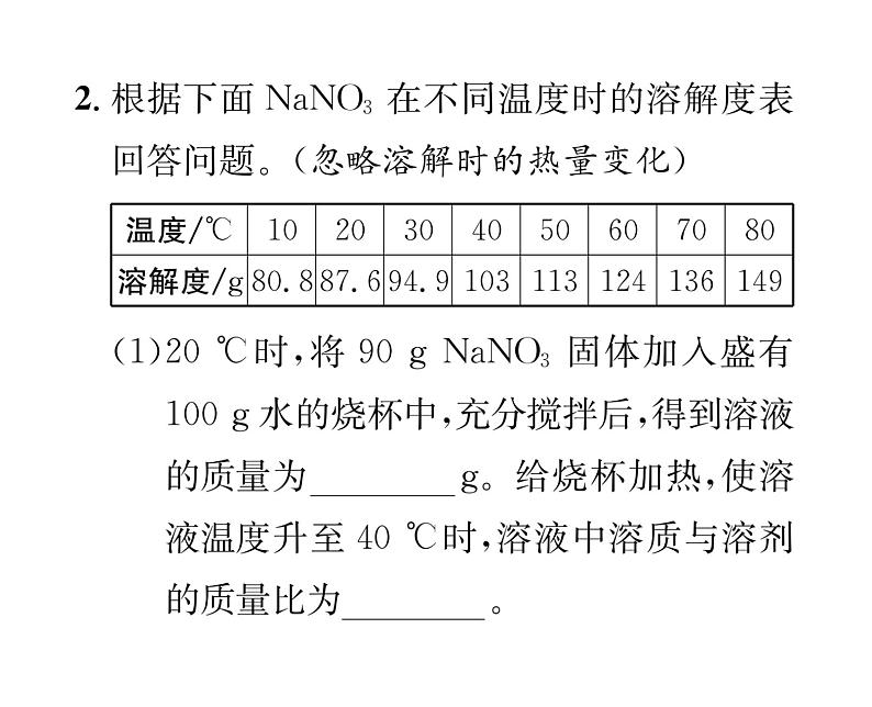 科粤版九年级化学下册第七章小专题2  溶解度表格和曲线的应用课时训练课件PPT04